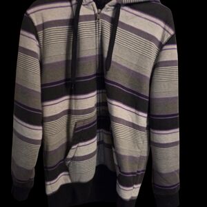 Men's Striped Hoodie Jacket - Black, Gray, and Purple